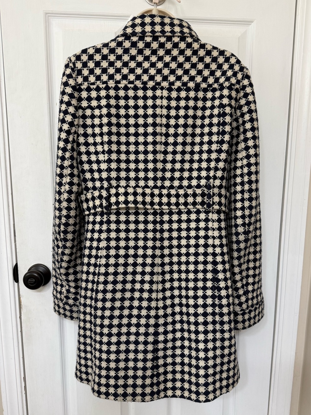 Tommy Hilfiger Wool Blend Pattern Coat Navy Ivory Belted Peacoat Size 10 - Picture 3 of 12